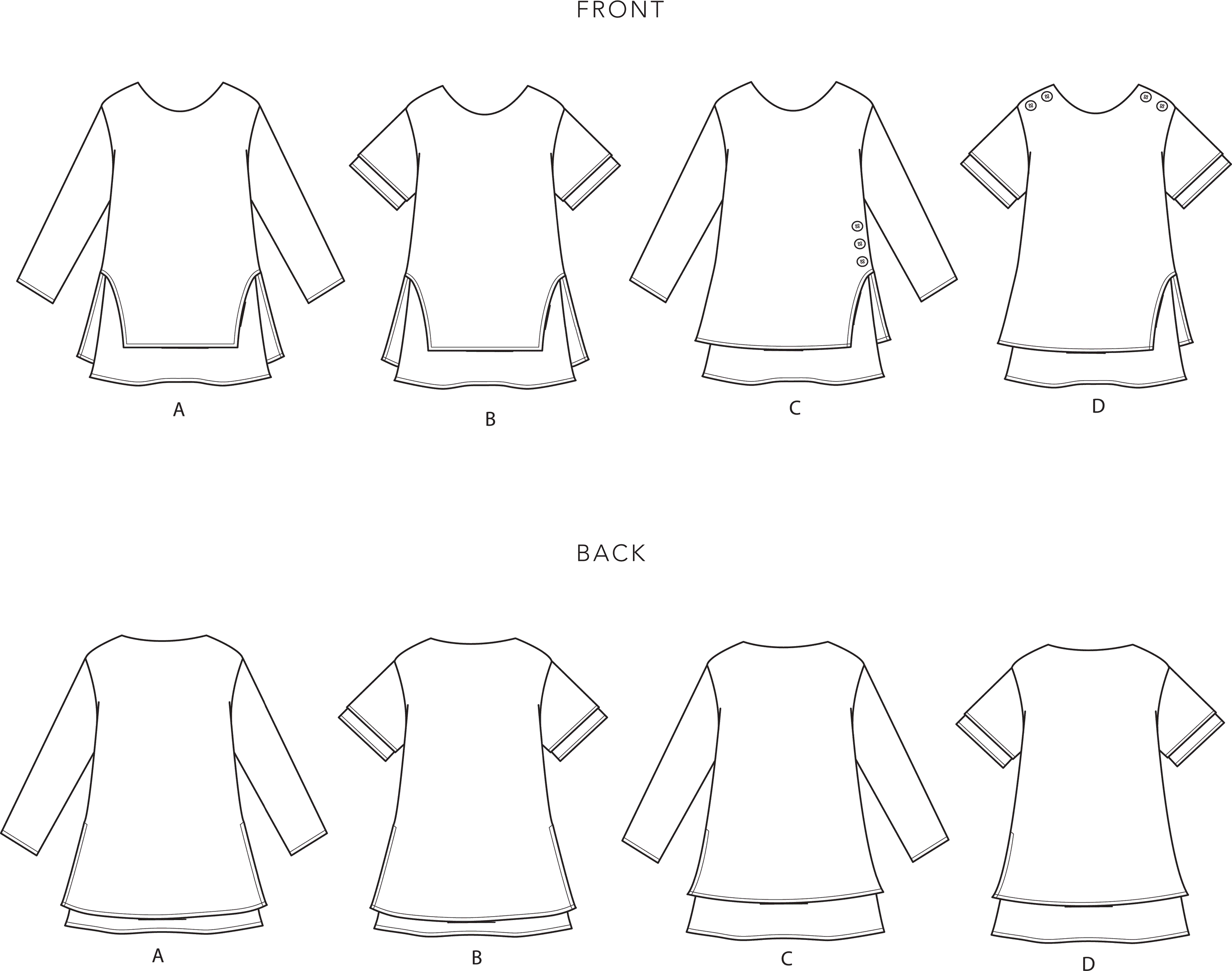 Simplicity Sewing Pattern S9046 Misses Layered Tunics 9046 Line Art From Patternsandplains.com
