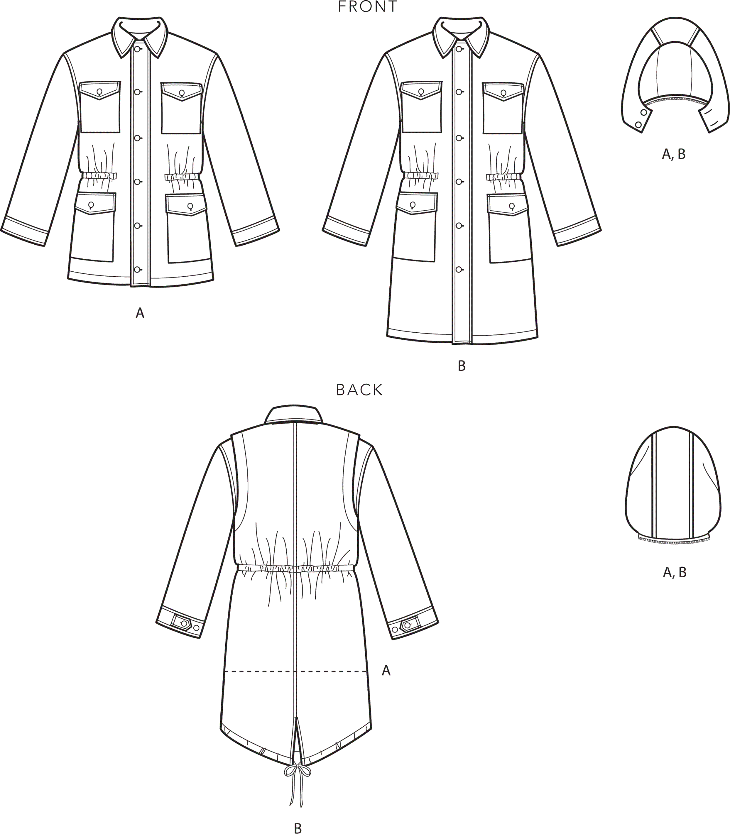 Simplicity Sewing Pattern S9052 Misses Mens and Teens Jacket and Hood 9052 Line Art From Patternsandplains.com