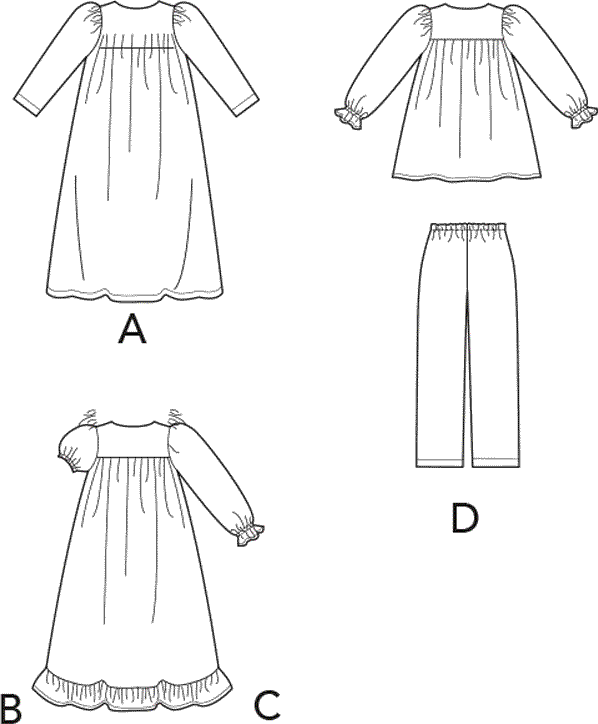 Simplicity Sewing Pattern S9216 Childrens Robe Gowns Top and Pants 9216 Line Art From Patternsandplains.com