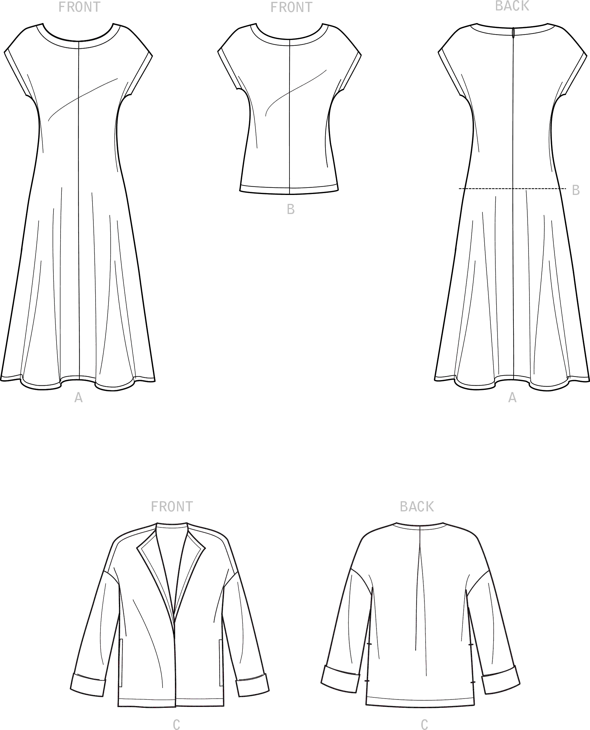 Simplicity Sewing Pattern S9263 Misses Dress Jacket and Top 9263 Line Art From Patternsandplains.com
