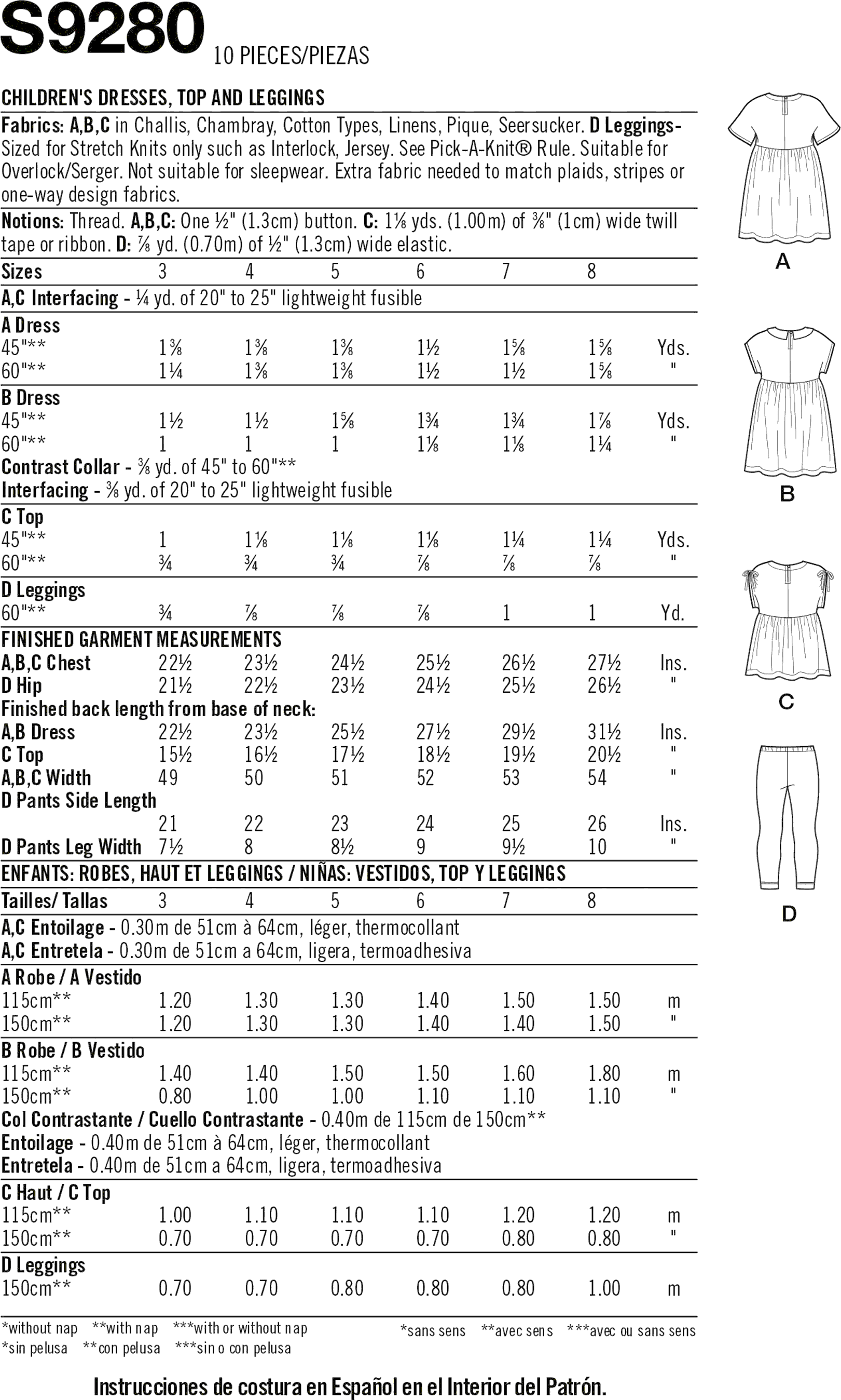 Simplicity Sewing Pattern 7410 Girls' Leggings, Top, Two Lengths, Stre –  grammasbestbynancy