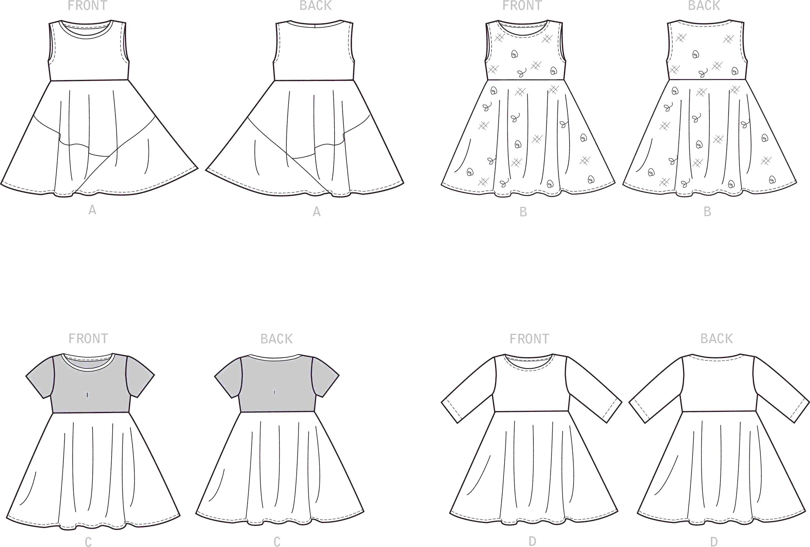 Simplicity Sewing Pattern S9322 Childrens and Girls Pullover Dresses 9322 Line Art From Patternsandplains.com