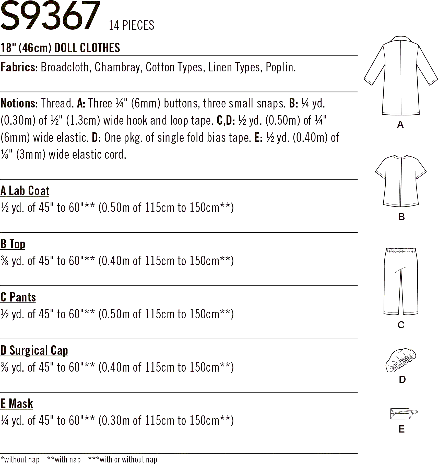 Simplicity Sewing Pattern S9367 18 Doll Clothes 9367 Fabric Quantity Requirements From Patternsandplains.com