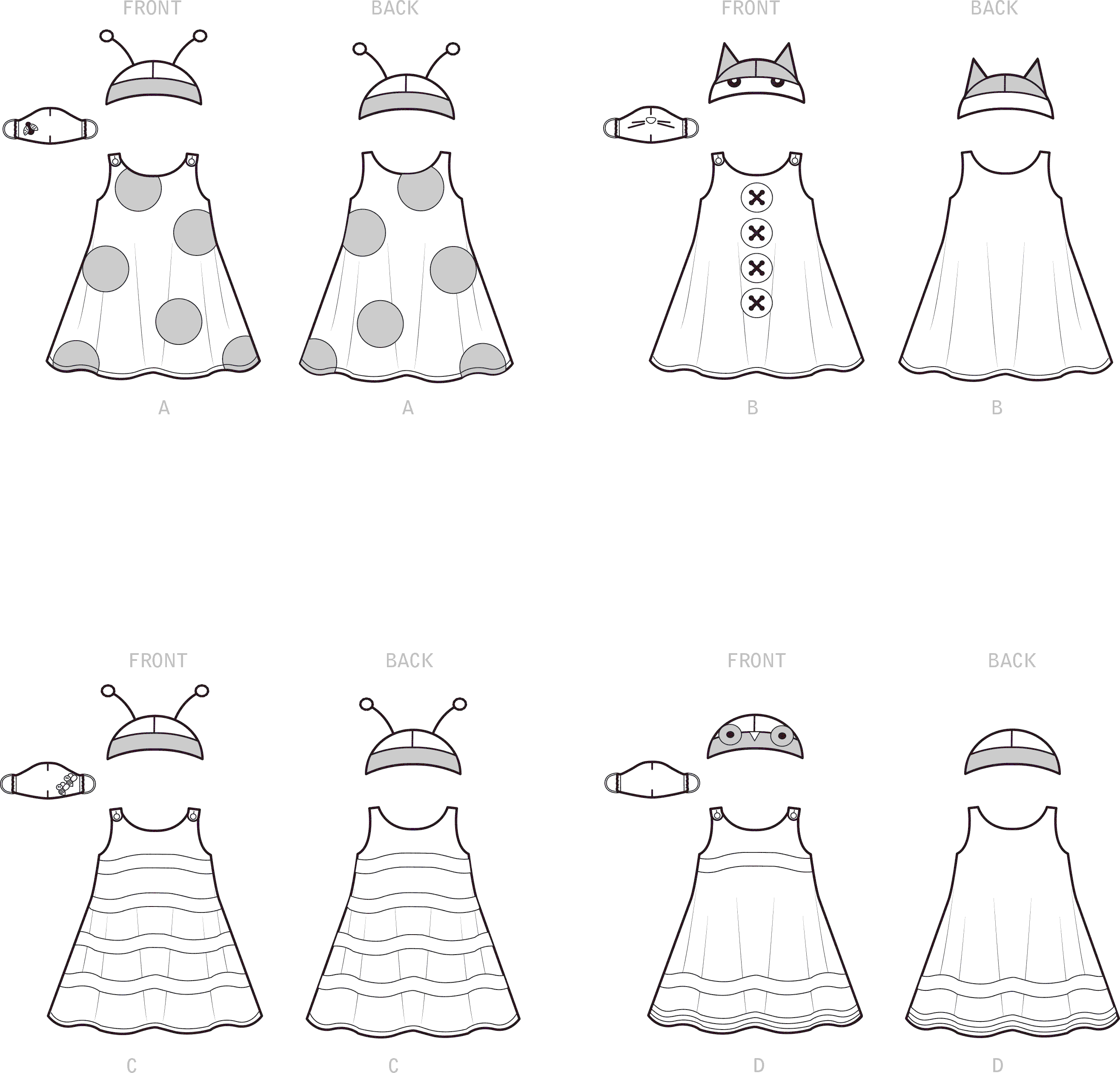 Simplicity Sewing Pattern S9392 Childrens Jumpers Hats and Face Masks 9392 Line Art From Patternsandplains.com