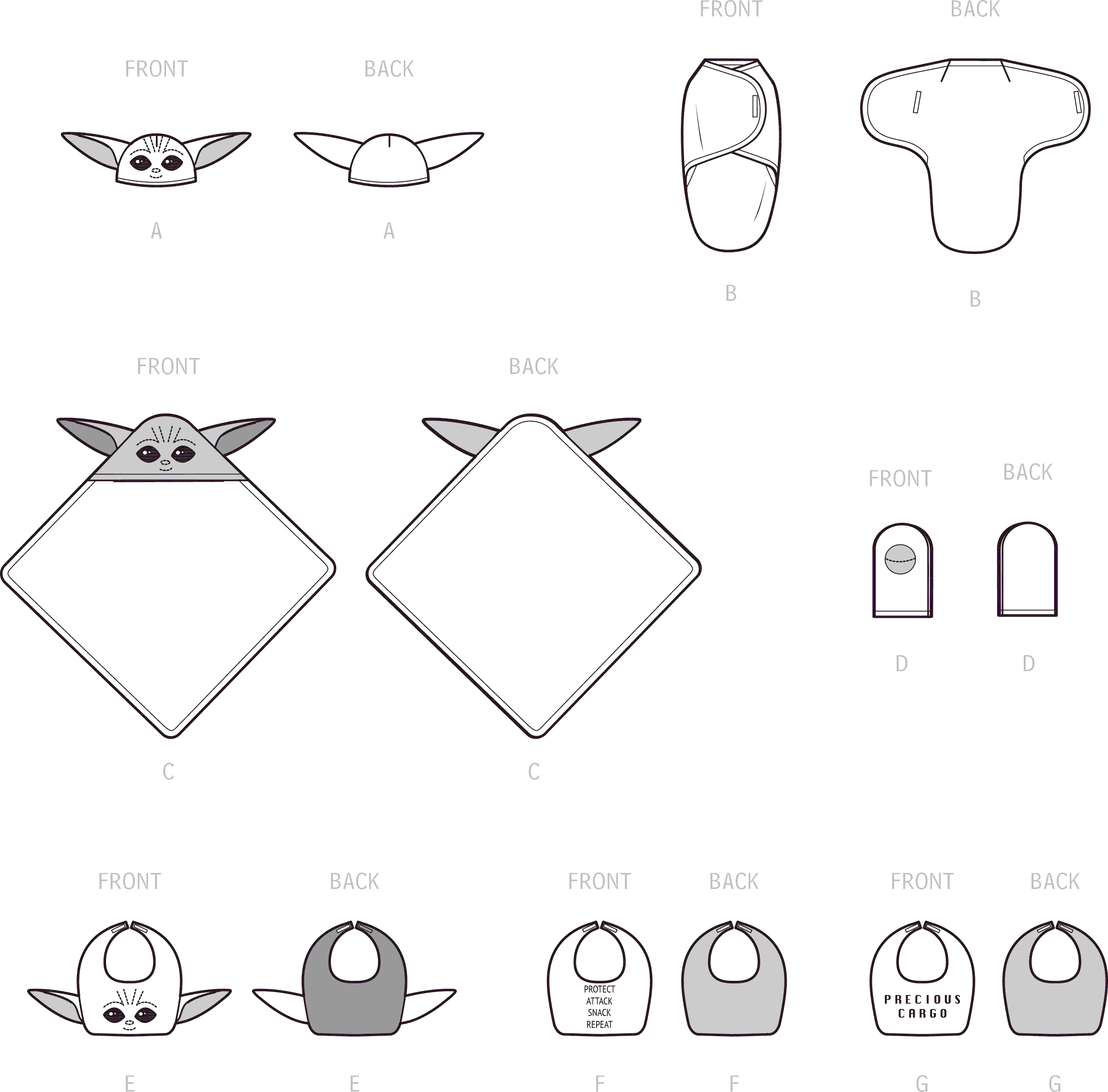 Simplicity Sewing Pattern S9433 Star Wars Baby Accessories 9433 Line Art From Patternsandplains.com
