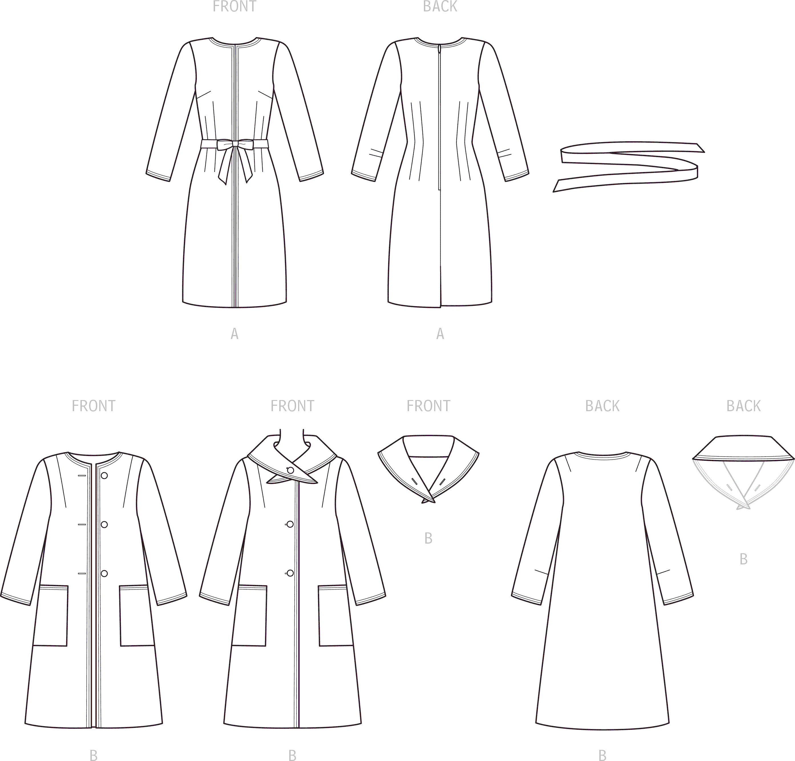 Simplicity Sewing Pattern S9447 Misses Dress Coat and Scarf 9447 Line Art From Patternsandplains.com