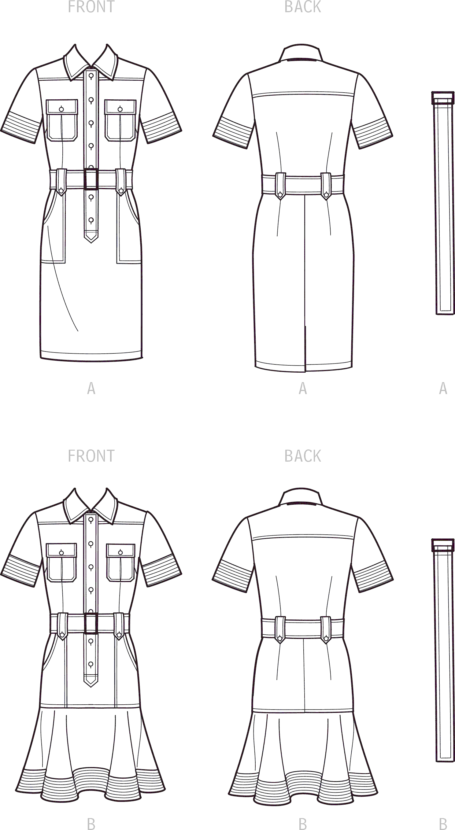 Simplicity Sewing Pattern S9463 Misses Shirt Dress with Belt 9463 Line Art From Patternsandplains.com