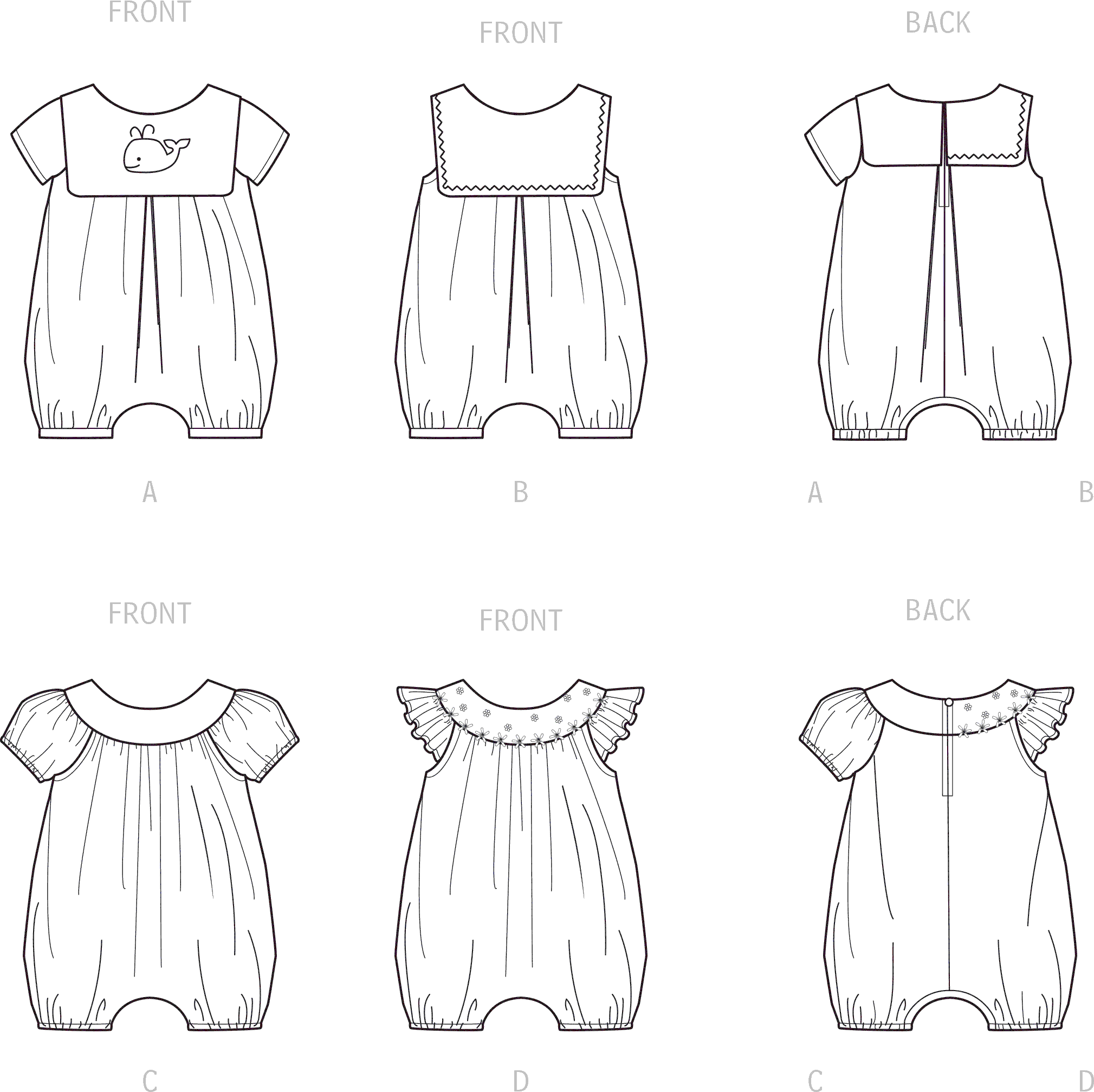 Simplicity Sewing Pattern S9484 Babies Rompers 9484 Line Art From Patternsandplains.com