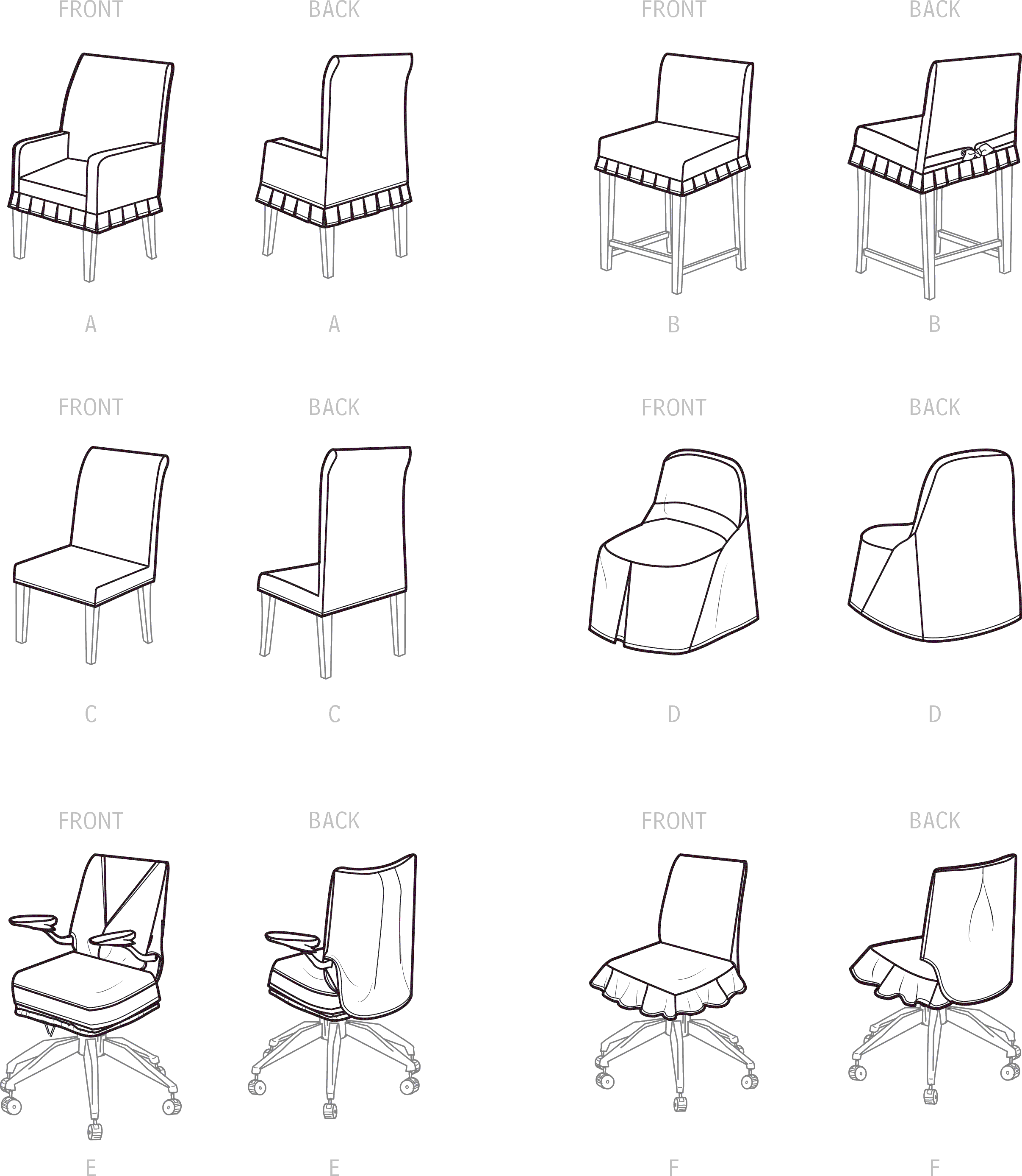 Simplicity Sewing Pattern S9495 Chair Slipcovers 9495 Line Art From Patternsandplains.com