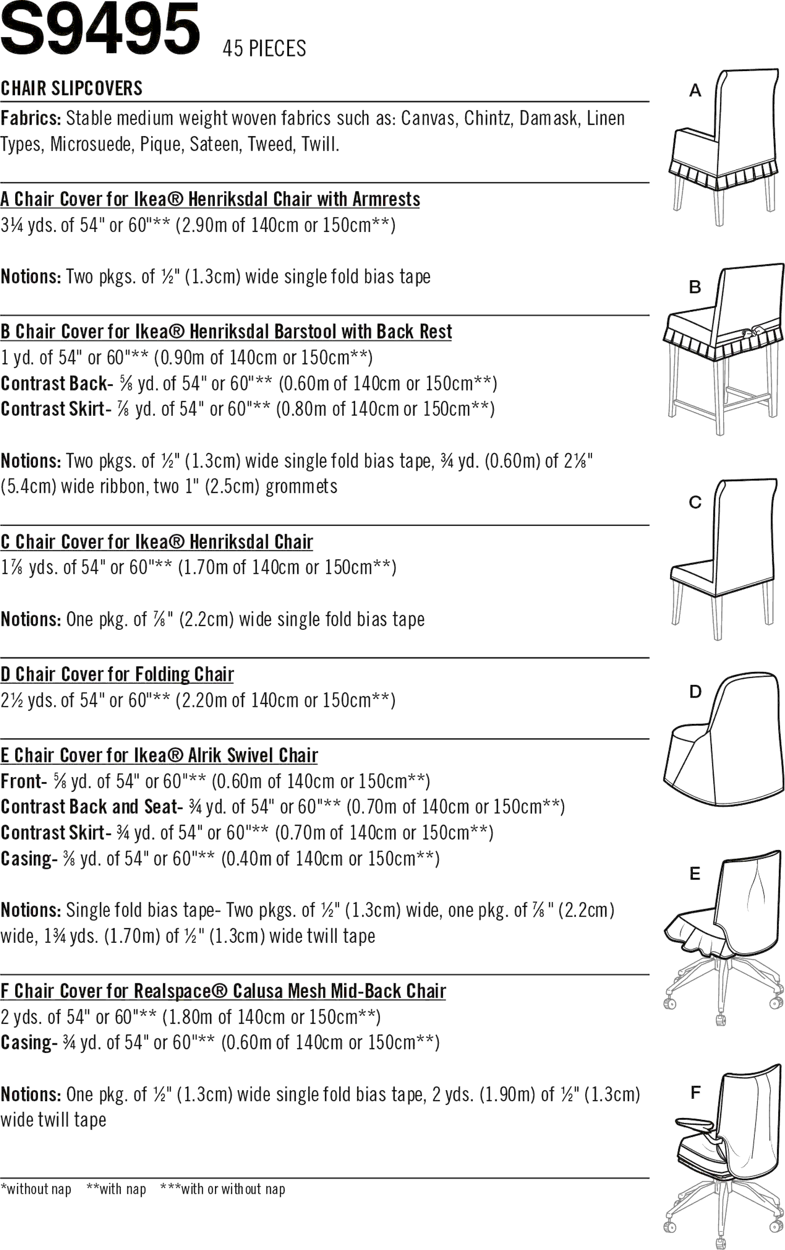 Simplicity Sewing Pattern S9495 Chair Slipcovers 9495 Fabric Quantity Requirements From Patternsandplains.com