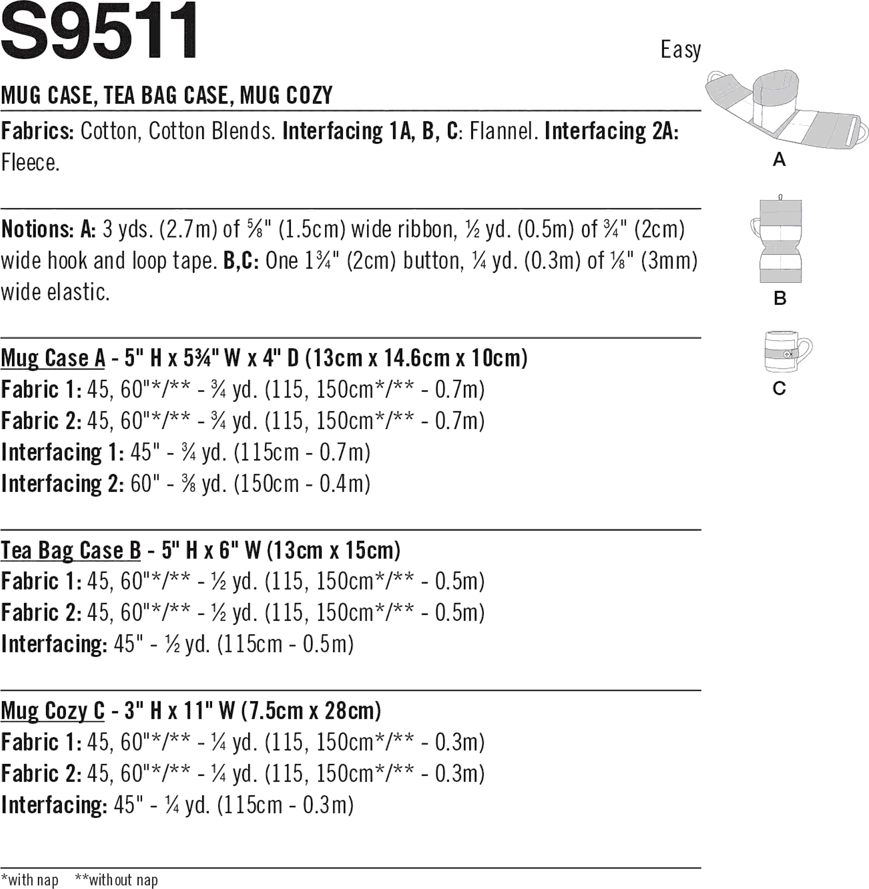 Simplicity Sewing Pattern S9511 Mug Case Tea Bag Case Mug Cozy 9511 Fabric Quantity Requirements From Patternsandplains.com