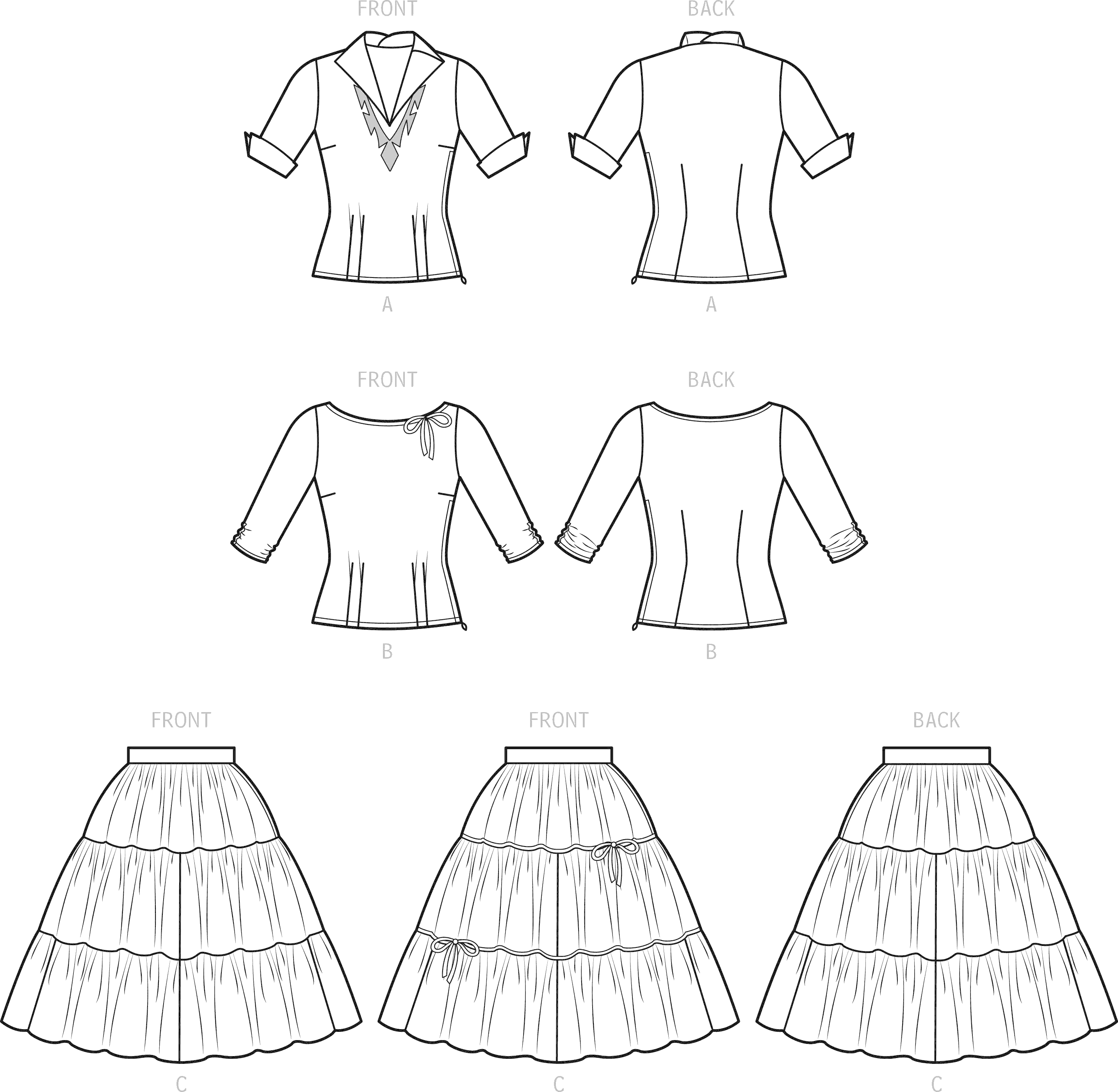 Simplicity Sewing Pattern S9537 Misses Blouses and Skirt 9537 Line Art From Patternsandplains.com
