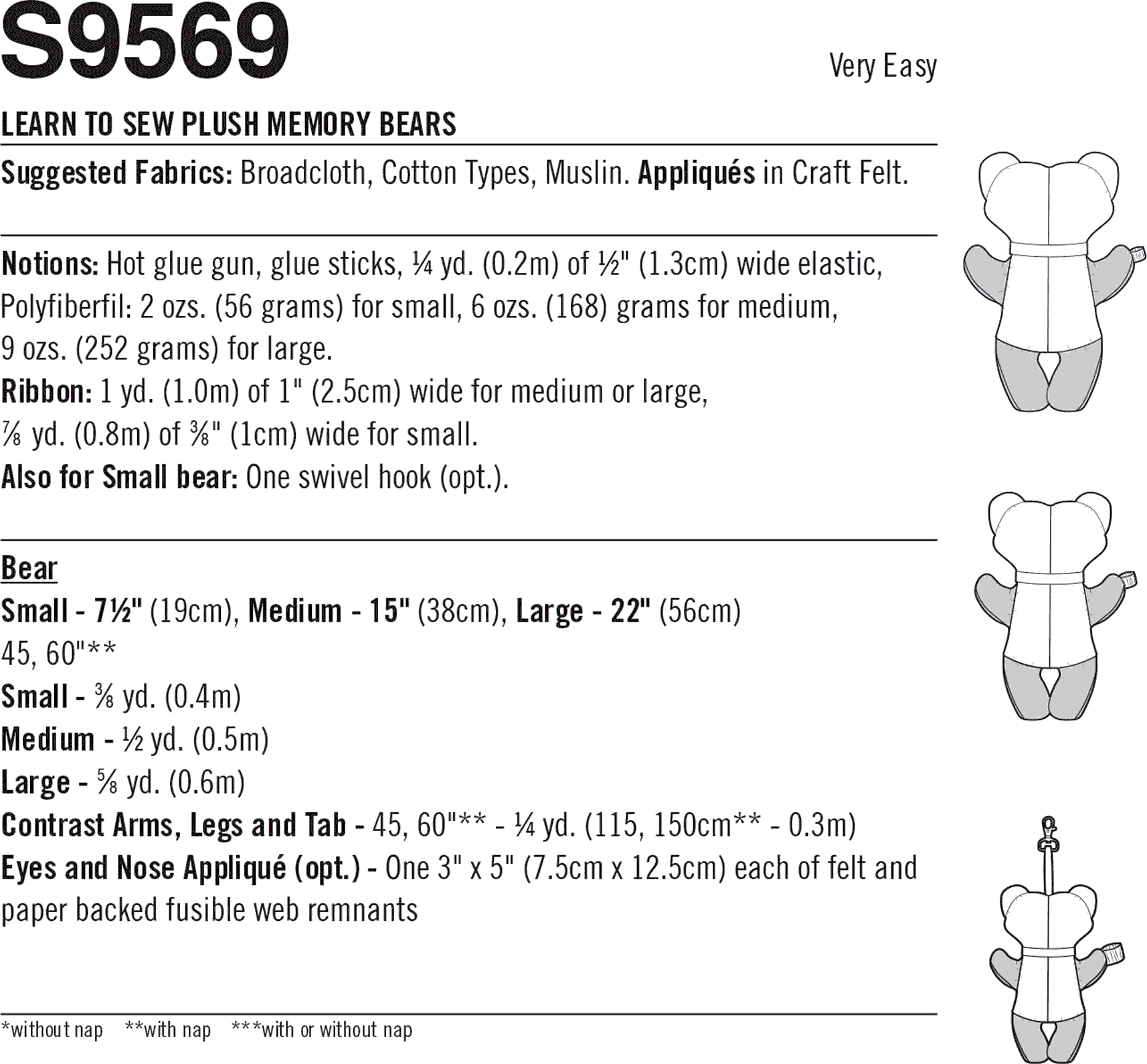 Simplicity 9569 Plush Memory Teddy Bear Sewing Pattern ~ Learn-to-Sew