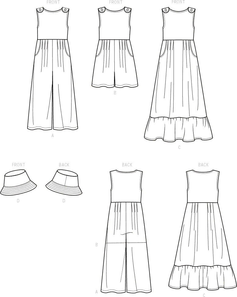 Simplicity Sewing Pattern S9617 Childrens and Girls Jumpsuit Romper and Dress 9617 Line Art From Patternsandplains.com