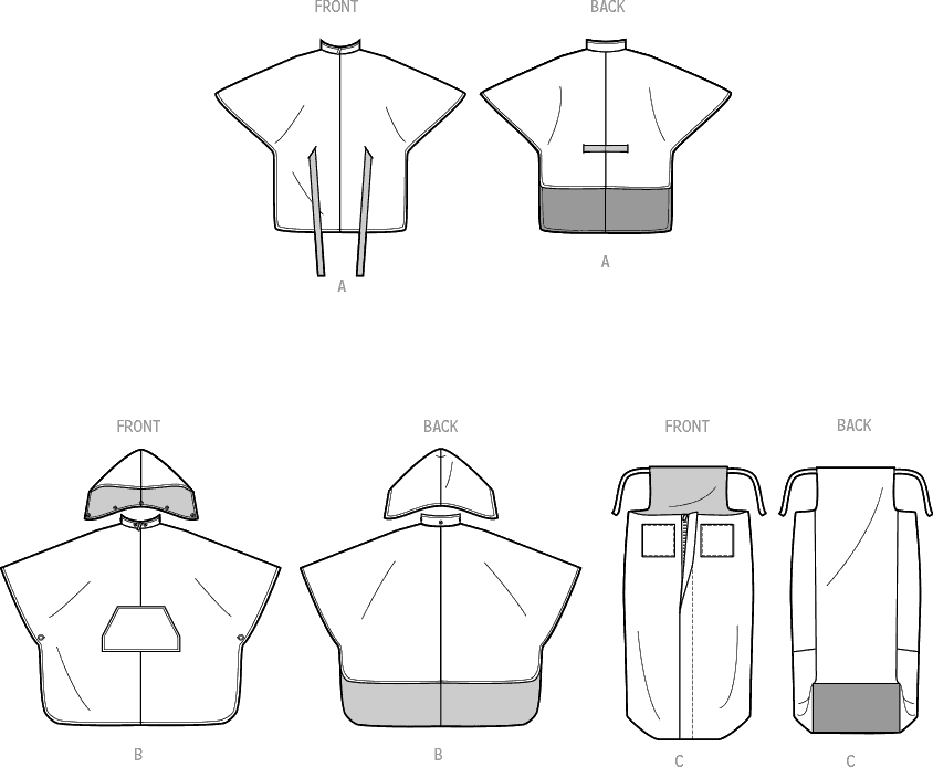 Simplicity Sewing Pattern S9671 Poncho with Detachable Hood and Wheelchair Blanket 9671 Line Art From Patternsandplains.com