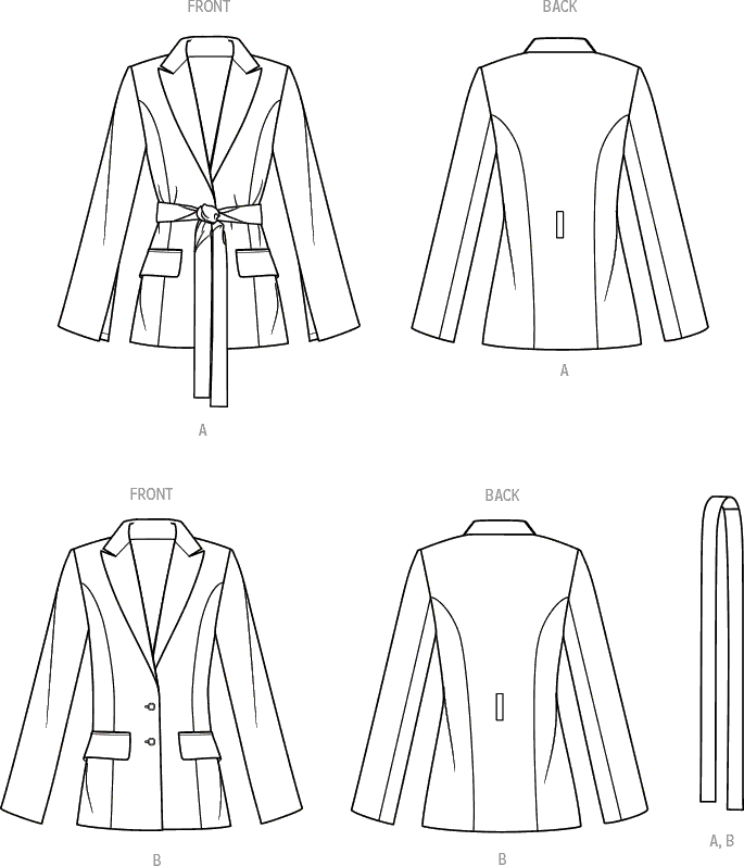 Simplicity Sewing Pattern S9688 Misses and Womens Jacket with Tie Belt 9688 Line Art From Patternsandplains.com