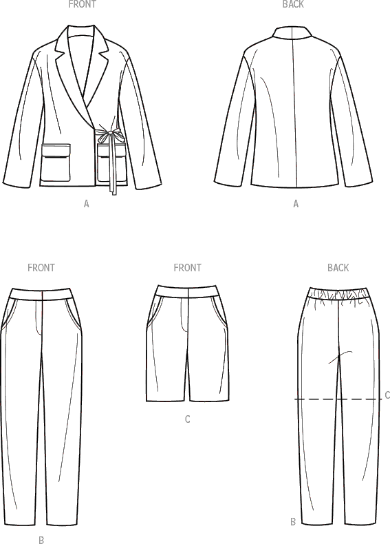 Simplicity Sewing Pattern S9714 Misses Jacket Pants and Shorts by Mimi G Style 9714 Line Art From Patternsandplains.com