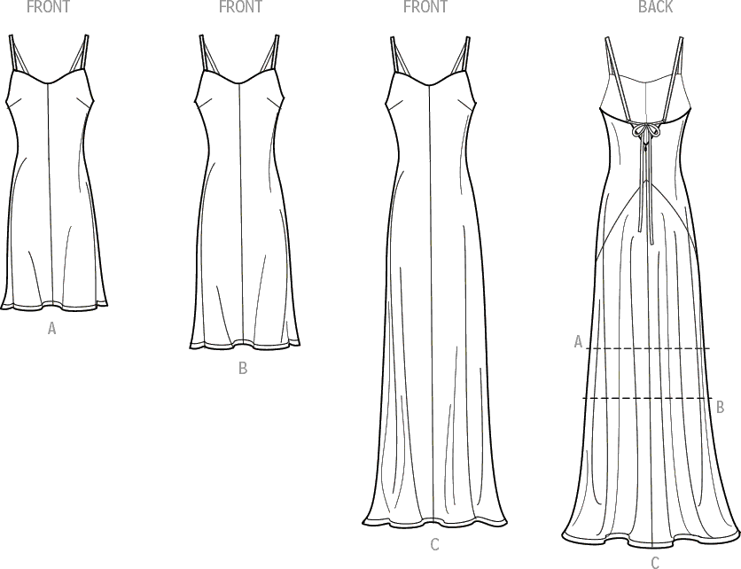 Simplicity Sewing Pattern S9745 Misses Slip Dress in Three Lengths 9745 Line Art From Patternsandplains.com