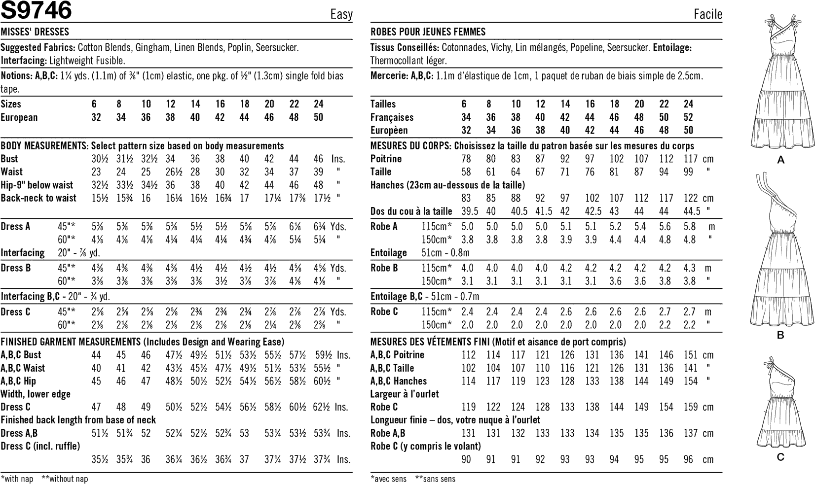 Simplicity Sewing Pattern S9746 Misses Dresses 9746 Fabric Quantity Requirements From Patternsandplains.com
