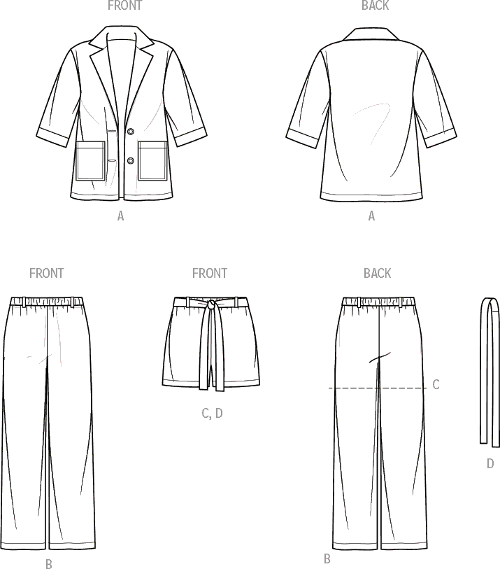 Simplicity Sewing Pattern S9762 Childrens and Girls Jacket Pants and Shorts for American Sewing Guild 9762 Line Art From Patternsandplains.com