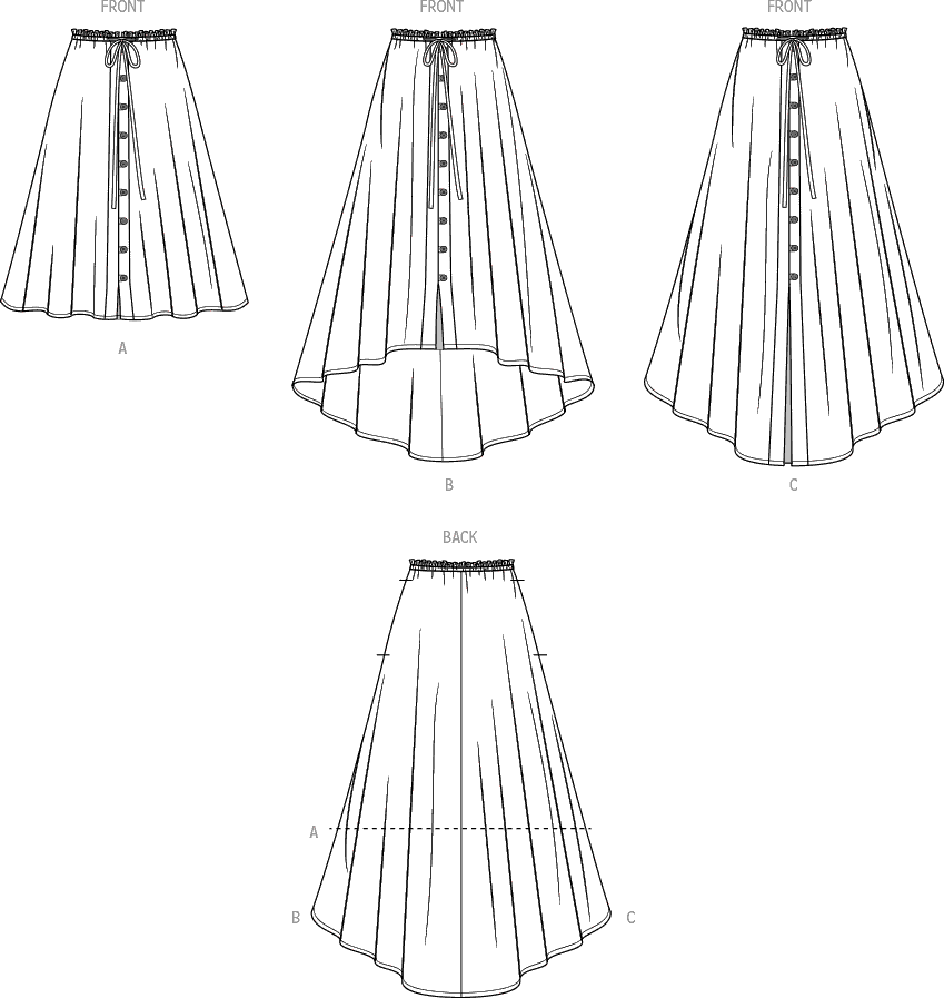 Simplicity Sewing Pattern S9786 Misses Skirt With Hemline Variations 9786 Line Art From Patternsandplains.com
