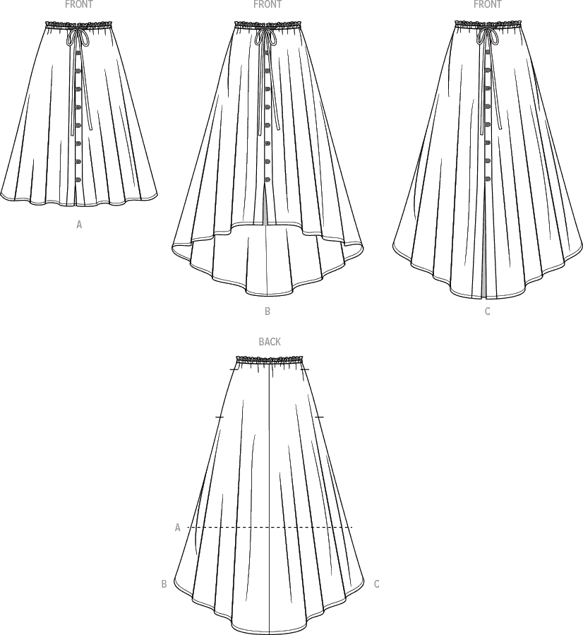 Simplicity Sewing Pattern S9787 Womens Skirt With Hemline Variations 9787 Line Art From Patternsandplains.com