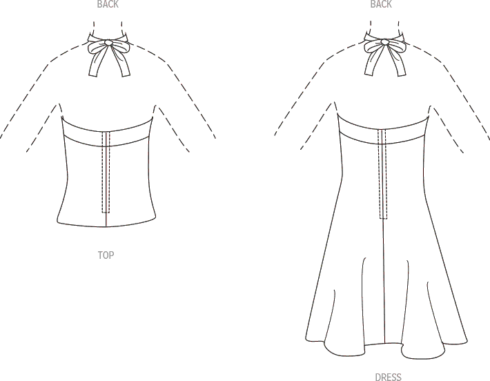Simplicity Sewing Pattern S9794 Misses Knit Short Halter Dress and Halter Top 9794 Line Art From Patternsandplains.com