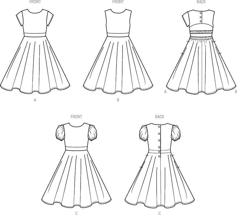 Simplicity Sewing Pattern S9799 Childrens and Girls Dresses 9799 Line Art From Patternsandplains.com