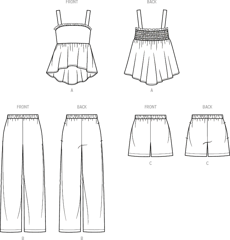 Simplicity Sewing Pattern S9800 Childrens Top Pants and Shorts 9800 Line Art From Patternsandplains.com