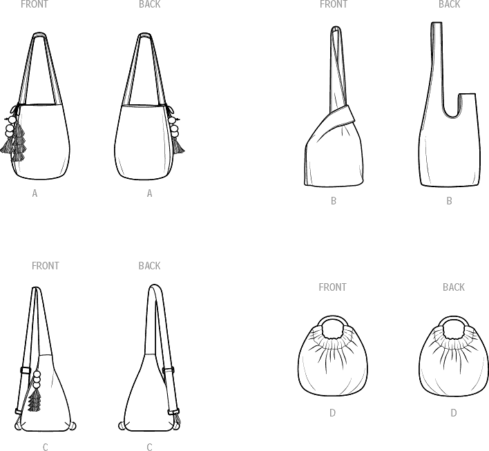 Simplicity Sewing Pattern S9803 Bags in Four Styles by Elaine Heigl Designs 9803 Line Art From Patternsandplains.com