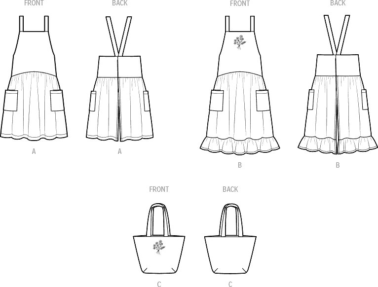 Simplicity Sewing Pattern S9805 Misses Pinafore Aprons and Tote in One Size by Elaine Heigl Designs 9805 Line Art From Patternsandplains.com