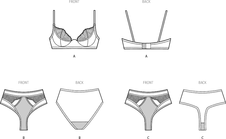 Simplicity Sewing Pattern S9833 Misses and Womens Bra Panty and Thong by Madalynne Intimates 9833 Line Art From Patternsandplains.com