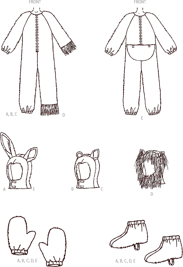 Simplicity Sewing Pattern S9840 Childrens and Adults Animal Costumes 9840 Line Art From Patternsandplains.com