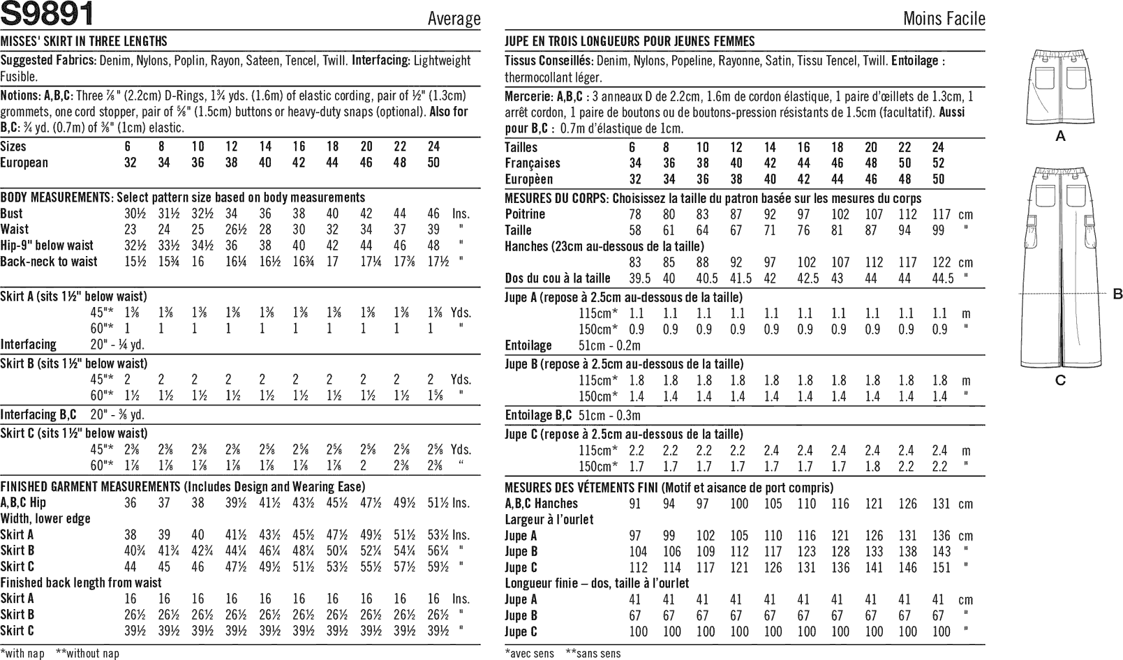 Simplicity Sewing Pattern S9891 Misses Skirt In Three Lengths 9891 Fabric Quantity Requirements From Patternsandplains.com