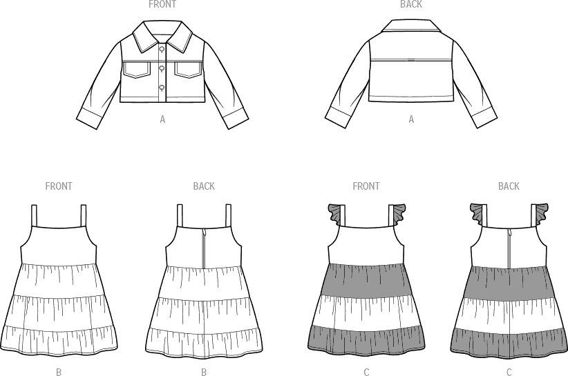 Simplicity Sewing Pattern S9899 Toddlers Jacket and Dresses 9899 Line Art From Patternsandplains.com