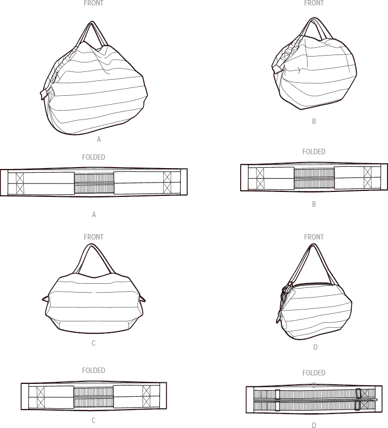 Simplicity Sewing Pattern S9908 Bag in Four Sizes 9908 Line Art From Patternsandplains.com