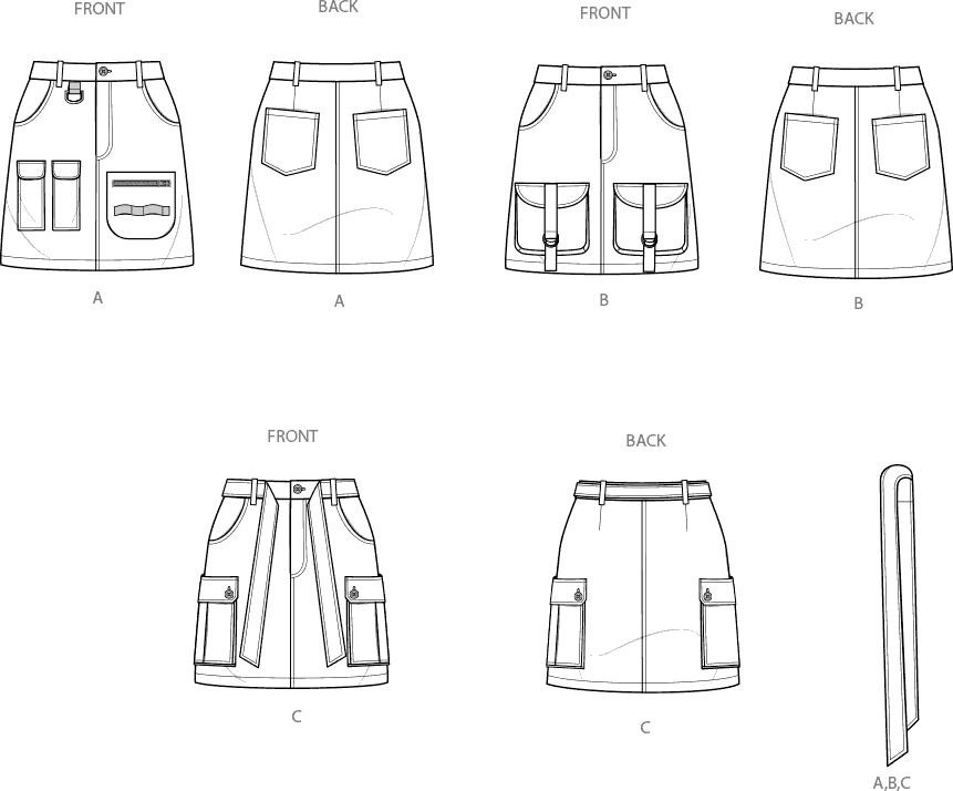 Simplicity Sewing Pattern S9924 Misses Cargo Skirts 9924 Line Art From Patternsandplains.com