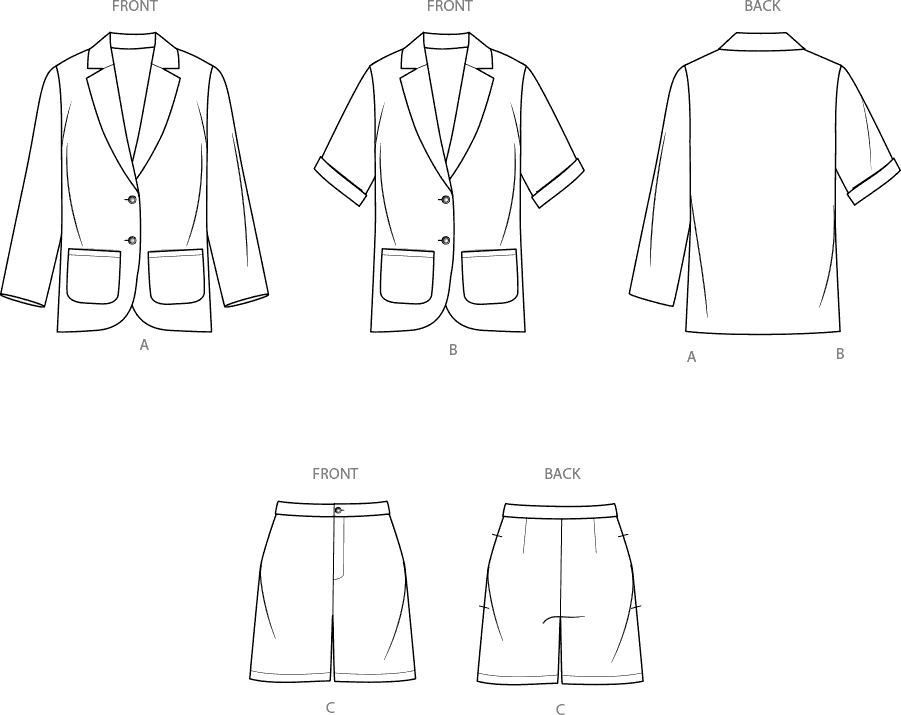 Simplicity Sewing Pattern S9930 Childrens Teens and Adults Blazers and Shorts 9930 Line Art From Patternsandplains.com