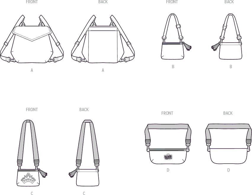 Simplicity Sewing Pattern S9936 Backpack Bags and Purse by Elaine Heigl Designs 9936 Line Art From Patternsandplains.com