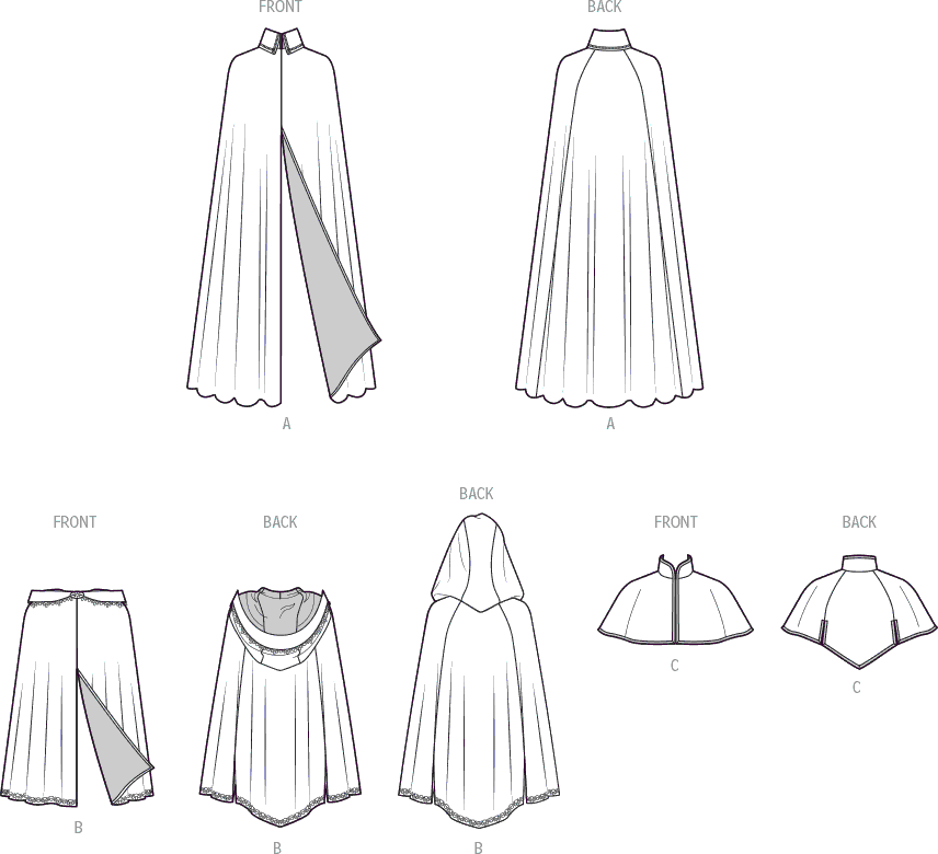 Simplicity Sewing Pattern S9944 Misses Capelet and Cape in Two Lengths by Scissor IMP Workshop 9944 Line Art From Patternsandplains.com
