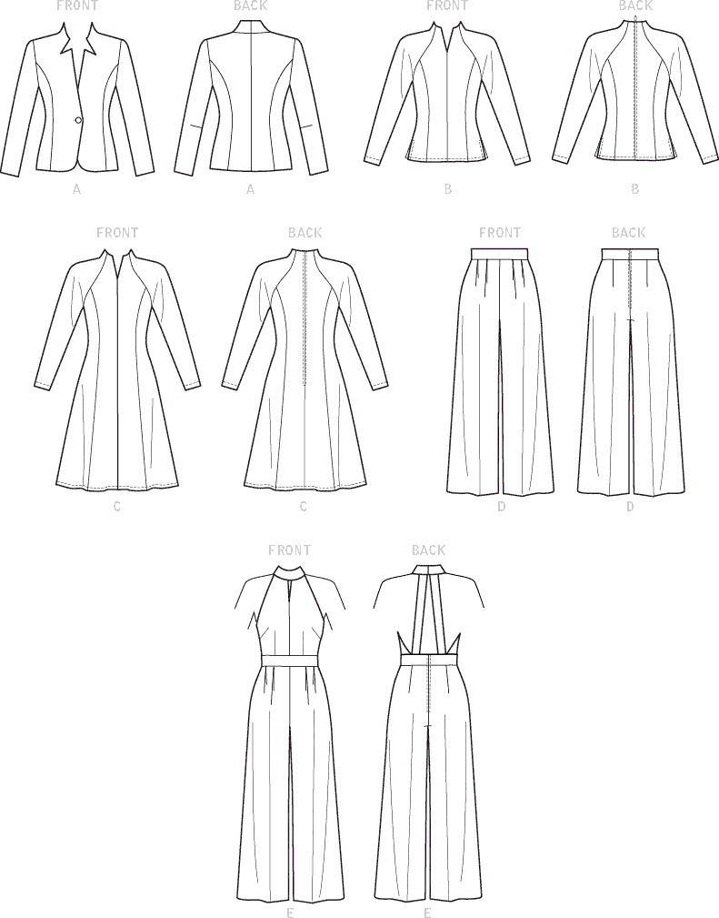 Vogue Pattern V1741 Misses Jacket Top Dress Pants and Jumpsuit 1741 Line Art From Patternsandplains.com