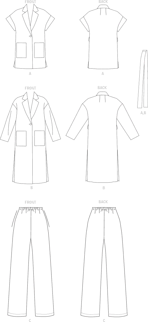 Vogue Pattern V1758 Misses Vest Jacket Belt and Pants 1758 Line Art From Patternsandplains.com