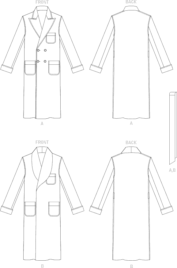 Vogue Pattern V1855 Mens Robe and Belt 1855 Line Art From Patternsandplains.com
