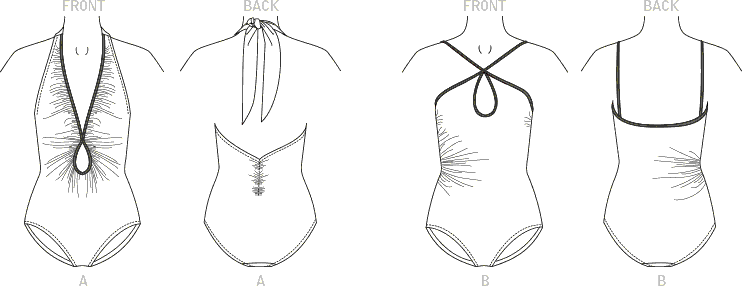 Vogue Pattern V1894 Misses Swimsuits 1894 Line Art From Patternsandplains.com