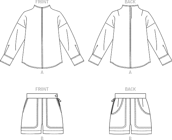 Vogue Pattern V1912 Misses Top and Shorts by Rachel Comey 1912 Line Art From Patternsandplains.com