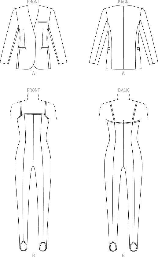 Vogue Pattern V1913 Misses Blazer and Jumpsuit 1913 Line Art From Patternsandplains.com