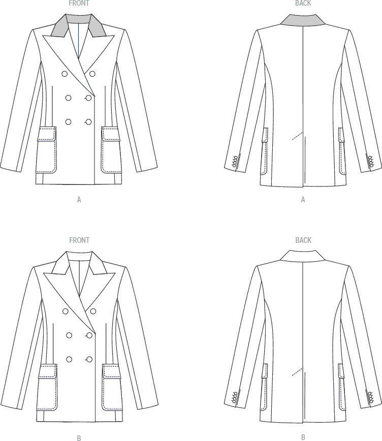 Vogue Pattern V1927 Misses Double Breasted Jacket 1927 Line Art From Patternsandplains.com