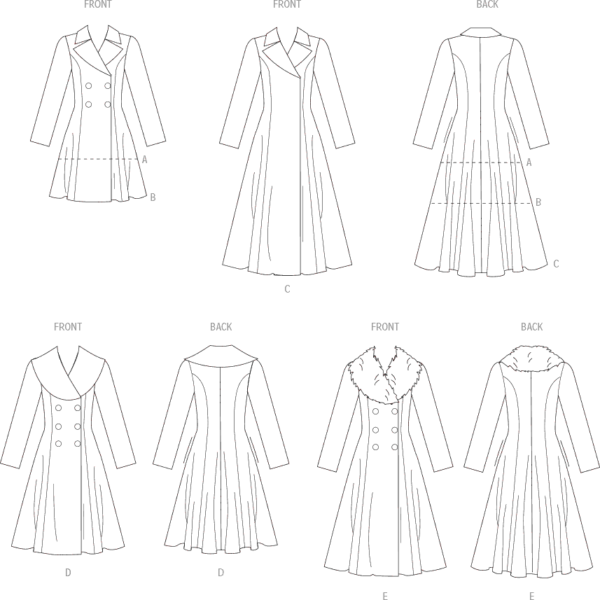 Vogue Pattern V1971 Misses Coat in Five Lengths 1971 Line Art From Patternsandplains.com