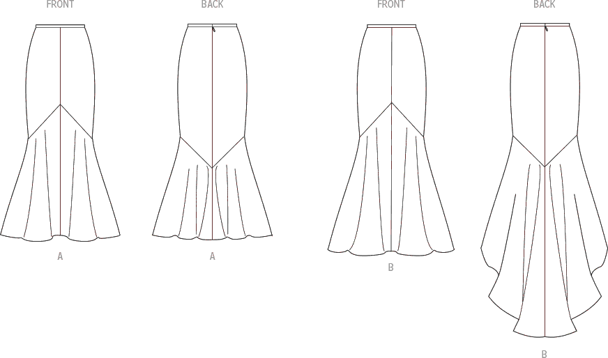 Vogue Pattern V1986 Misses Skirts 1986 Line Art From Patternsandplains.com