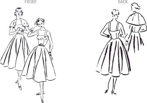 Vogue Pattern V2002 Misses Dress and Capelet 2002 Line Art From Patternsandplains.com
